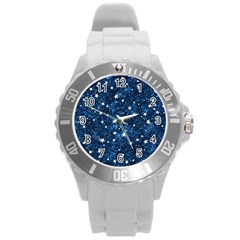 Dark Blue Stars Round Plastic Sport Watch (l)