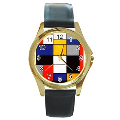 Composition A By Piet Mondrian Round Gold Metal Watch by maximumstreetcouture