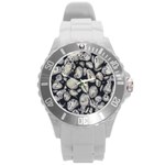 White Rocks Close Up Pattern Photo Round Plastic Sport Watch (L) Front