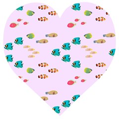Marine Fish Multicolored On A Pink Background Wooden Puzzle Heart by SychEva