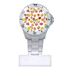 Watercolor Autumn Leaves Plastic Nurses Watch