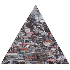 Metsovo Aerial Cityscape, Greece Wooden Puzzle Triangle by dflcprintsclothing