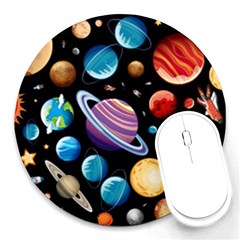 Background-with-many-planets-space Round Mousepads