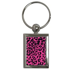Leopard Print Jaguar Dots Pink Neon Key Chain (rectangle) by ConteMonfrey