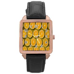 Oranges Slices  Pattern Rose Gold Leather Watch 