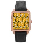 Oranges Slices  Pattern Rose Gold Leather Watch  Front