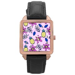 Flowers Purple Rose Gold Leather Watch  by nateshop