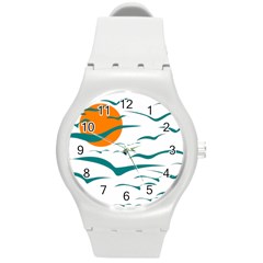 Sunset Glow Sun Bird Round Plastic Sport Watch (m)