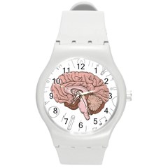 Cerebrum Human Structure Cartoon Human Brain Round Plastic Sport Watch (m)