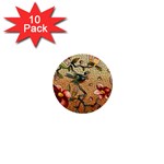Flower Cubism Mosaic Vintage 1  Mini Buttons (10 pack)  Front