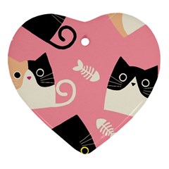 Cat Pattern Backgroundpet Ornament (heart) by Amaryn4rt