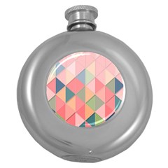 Illustration Pink Background Geometric Triangle Round Hip Flask (5 Oz) by Wegoenart