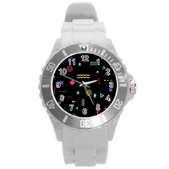 Illustration Geometric Art Colorful Shapes Round Plastic Sport Watch (l)