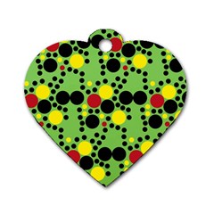 Pattern-polka Green Yelow Black Dog Tag Heart (two Sides)