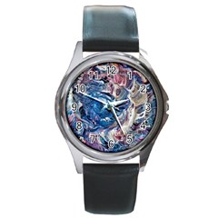 Abstract Ammonite Round Metal Watch