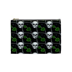 Green Roses And Skull - Romantic Halloween   Cosmetic Bag (medium) by ConteMonfrey