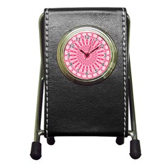Mandala Pink Abstract Pen Holder Desk Clock