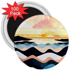 Sea Waves Wave Painting Ocean Water 3  Magnets (100 Pack)