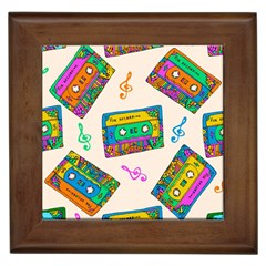 Seamless Pattern With Colorful Cassettes Hippie Style Doodle Musical Texture Wrapping Fabric Vector Framed Tile