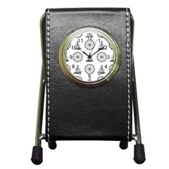 Marine-nautical-seamless-pattern-with-vintage-lighthouse-wheel Pen Holder Desk Clock