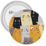 Seamless Pattern Cute Cat Cartoons 3  Buttons Front