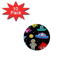 Seamless Pattern With Space Object Ufo Rocket Alien Hand Drawn Element Space 1  Mini Buttons (10 Pack) 