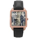 Men Taking Photos Of Greek Goddess Rose Gold Leather Watch  Front