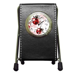 Ladybugs-pattern-texture-watercolor Pen Holder Desk Clock