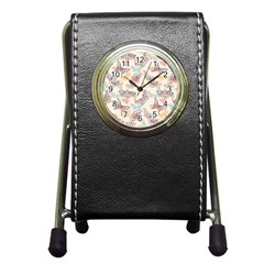 Pattern-with-hand-drawn-butterflies Pen Holder Desk Clock