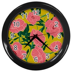 Pink Flower Seamless Pattern Wall Clock (black)