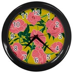 Pink Flower Seamless Pattern Wall Clock (Black) Front