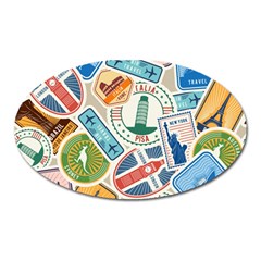 Travel Pattern Immigration Stamps Stickers With Historical Cultural Objects Travelling Visa Immigran Oval Magnet