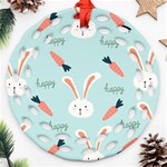 Bunny Carrot Pattern Background Ornament (Round Filigree) Front
