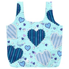 Hearts Pattern Paper Wallpaper Blue Background Full Print Recycle Bag (xxxl) by Wegoenart