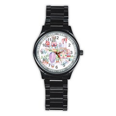 Easter Village  Stainless Steel Round Watch