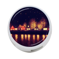 Night Houses River Bokeh Leaves Fall Autumn 4-port Usb Hub (two Sides)