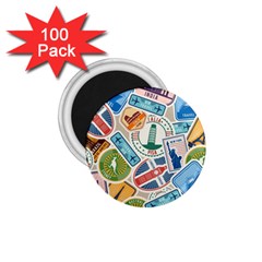 Travel Pattern Immigration Stamps Stickers With Historical Cultural Objects Travelling Visa Immigran 1 75  Magnets (100 Pack) 