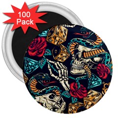 Vintage Art Tattoos Colorful Seamless Pattern 3  Magnets (100 Pack)