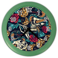 Vintage Art Tattoos Colorful Seamless Pattern Color Wall Clock