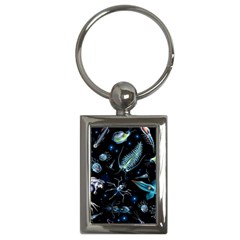 Colorful Abstract Pattern Consisting Glowing Lights Luminescent Images Marine Plankton Dark Backgrou Key Chain (rectangle) by Pakemis