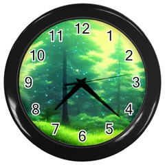 Anime Forrest Nature Fantasy Sunset Trees Woods Wall Clock (black)