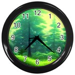 Anime Forrest Nature Fantasy Sunset Trees Woods Wall Clock (Black) Front