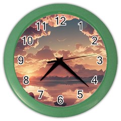Sunset River Sky Clouds Nature Nostalgic Mountain Color Wall Clock