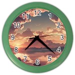 Sunset River Sky Clouds Nature Nostalgic Mountain Color Wall Clock Front