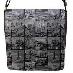 Paris Souvenirs Black And White Pattern Flap Closure Messenger Bag (s) by dflcprintsclothing