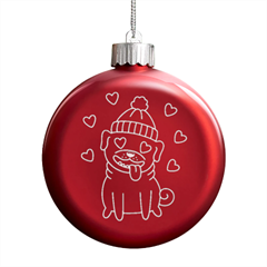 Love Pug Dog Led Glass Round Ornament by Wanni