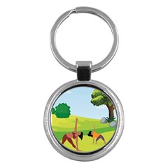 Mother And Daughter Yoga Art Celebrating Motherhood And Bond Between Mom And Daughter  Key Chain (round) by SymmekaDesign