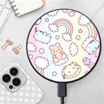 Pusheen Carebears Bears Cat Colorful Cute Pastel Pattern Wireless Fast Charger(Black) Front
