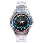 Brain Mind Technology Circuit Board Layout Patterns Stainless Steel Analogue Watch Front
