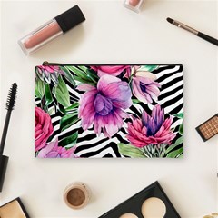 Classy And Chic Watercolor Flowers Cosmetic Bag (medium)
